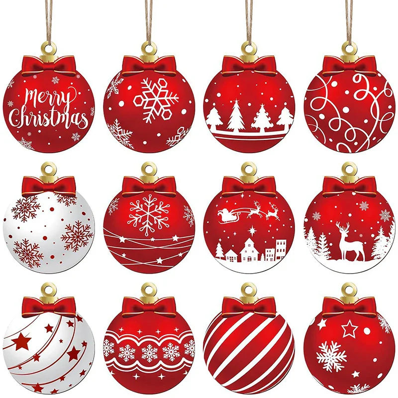 Rynx 12 Piece Wooden Christmas Ball Ornaments Xmas Tree Hanging Decoration DIY Craft Joy Christmas Decoration For Home 2025 New Year Gift