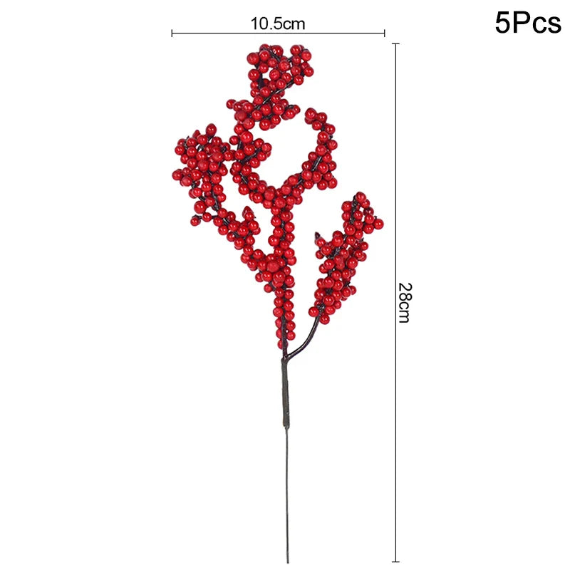 Rynx 5 Piece Christmas Red Berries Artificial Flower Pine Cone Branch Christmas Tree Decorations Ornament Gift Packaging Home DIY Wreath