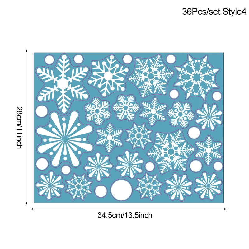 Rynx 36 Pieces/Set White Snowflake Christmas Wall Stickers Glass Window Stickers Christmas Decoration for Home New Year Gift Navidad 2024