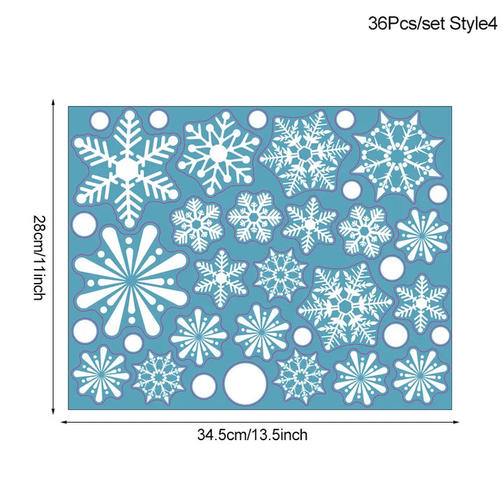 Rynx 36 Pieces/Set White Snowflake Christmas Wall Stickers Glass Window Stickers Christmas Decoration for Home New Year Gift Navidad 2024