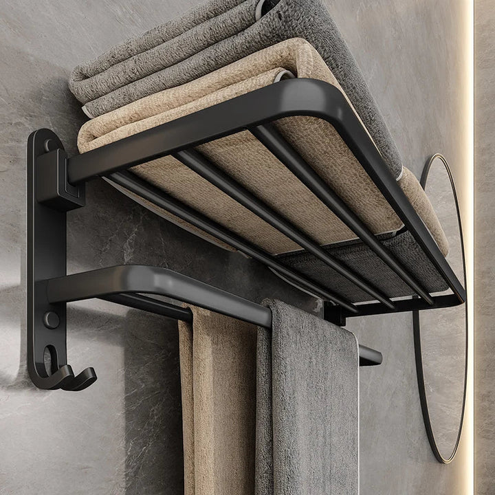 Lisslune | EasyTowel Foldable Towel Rack – Space-Saving & Stylish Black Wall-Mounted Bathroom Rack