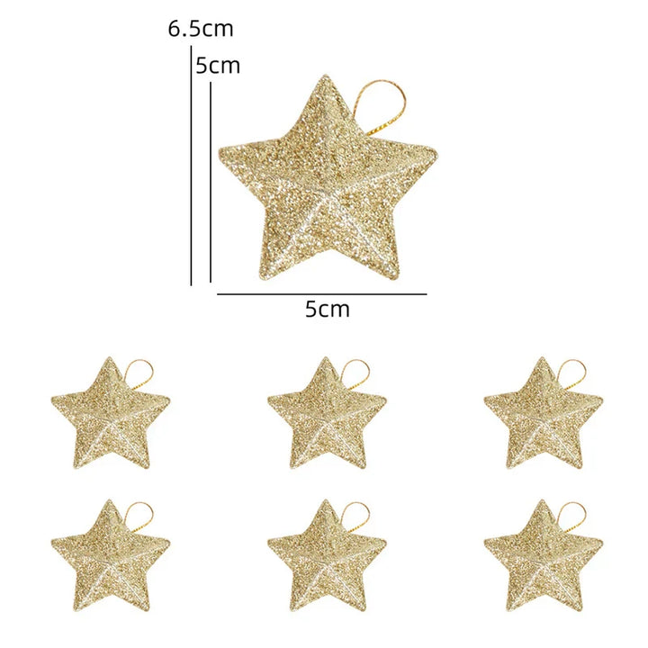 Rynx Gold Glitter Star Ornaments Christmas Tree Hanging Pendants Christmas Decorations for Home Navidad New Year Party DIY Gift