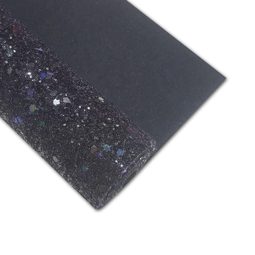 Lisslune | Sparkling Black and White Chunky Glitter Synthetic Leather Craft Sheet for Creative DIYs