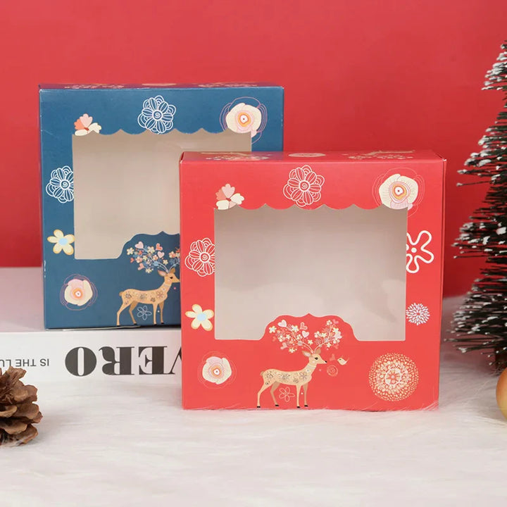 Rynx 10/5pcs Christmas cookie box with window candies chocolate cookie packaging boxes Christmas party gift packaging New Year's party treat box