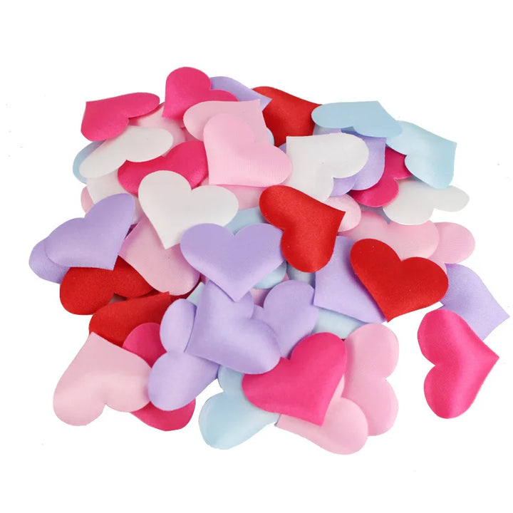 Rynx 100pcs 35mm Romantic Sponge Satin Fabric Heart Petals Wedding Confetti Table Bed Heart Petals Wedding Valentine's Day Decoration