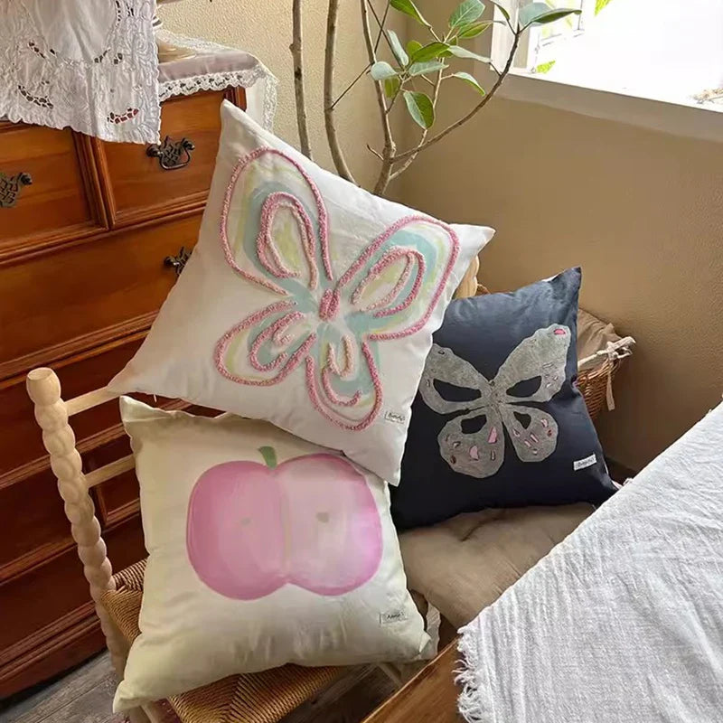 Rynx | Korean style butterfly cushion cover cute cartoon apple decorative embroidery cushion cover cushion cover for home studio 45x45cm
