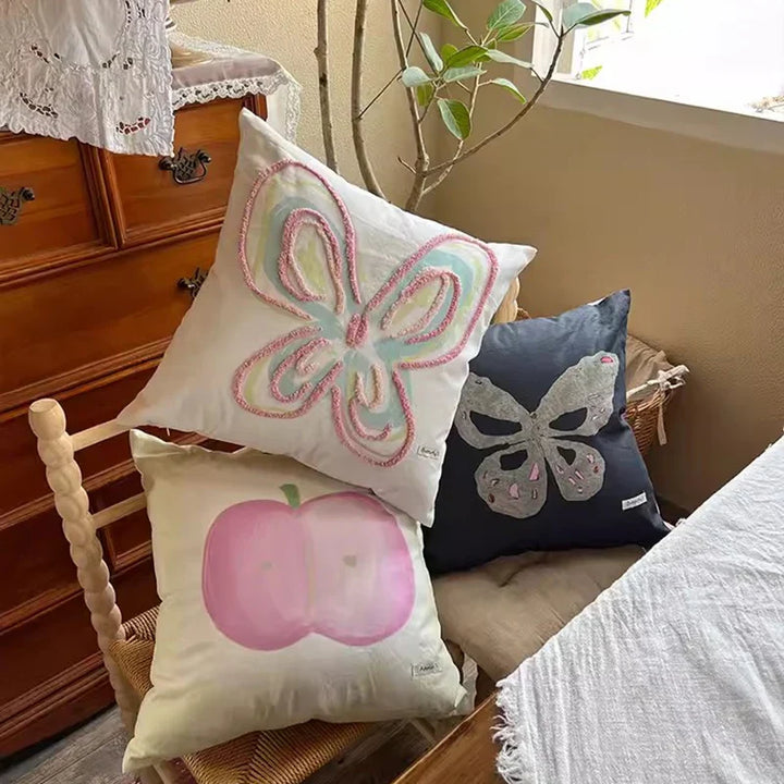 Rynx | Korean style butterfly cushion cover cute cartoon apple decorative embroidery cushion cover cushion cover for home studio 45x45cm