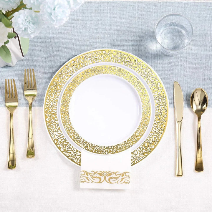 Lisslune | 350pcs Disposable Gold Lace Dinnerware Set for 50 Guests