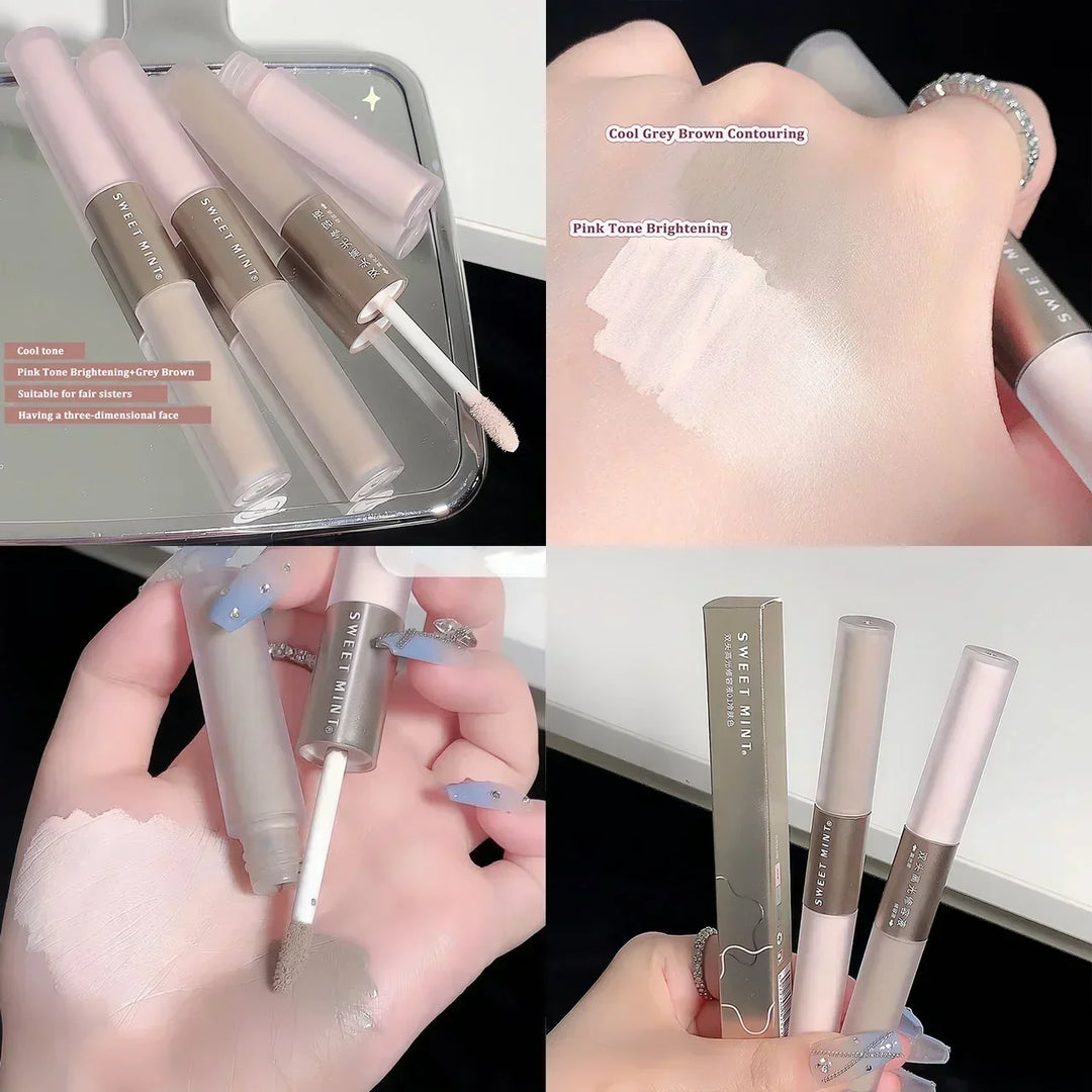 Rynx | Double head high gloss 2 In 1 skin brightening warm toned face shading grooming powder makeup face contouring bronzer cosmetics