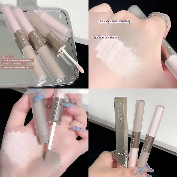 Rynx | Double head high gloss 2 In 1 skin brightening warm toned face shading grooming powder makeup face contouring bronzer cosmetics