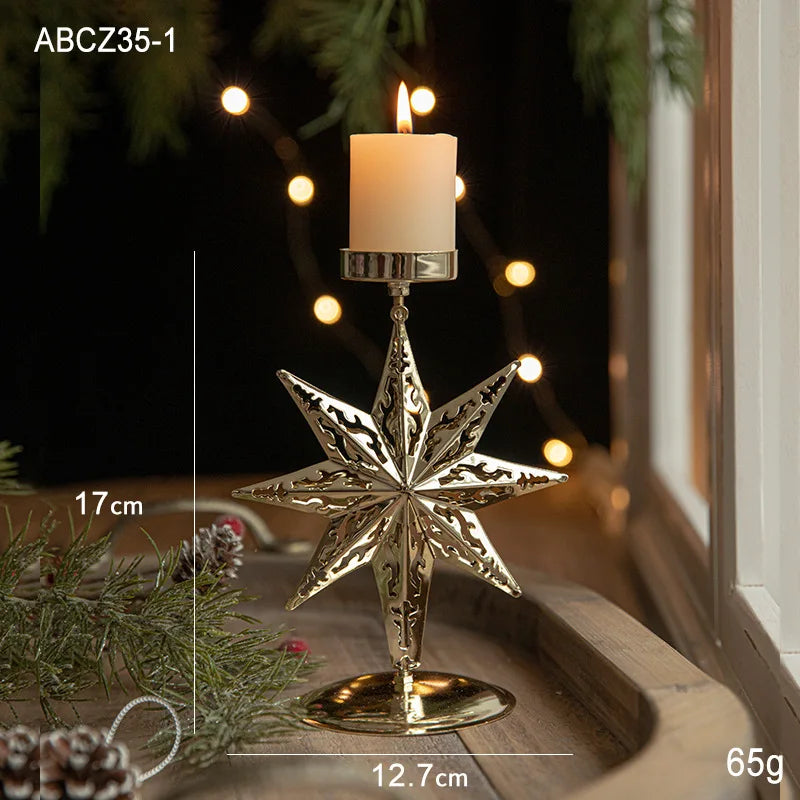 Rynx | Christmas Golden Wrought Iron Candle Holder Star Moose Christmas Tree Candle Holder Merry Christmas New Year Table Decoration