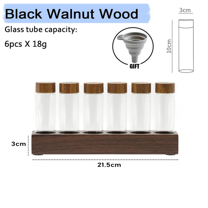 Lisslune | Stylish Walnut Base Coffee Bean Display Organizer with Elegant Glass Tubes