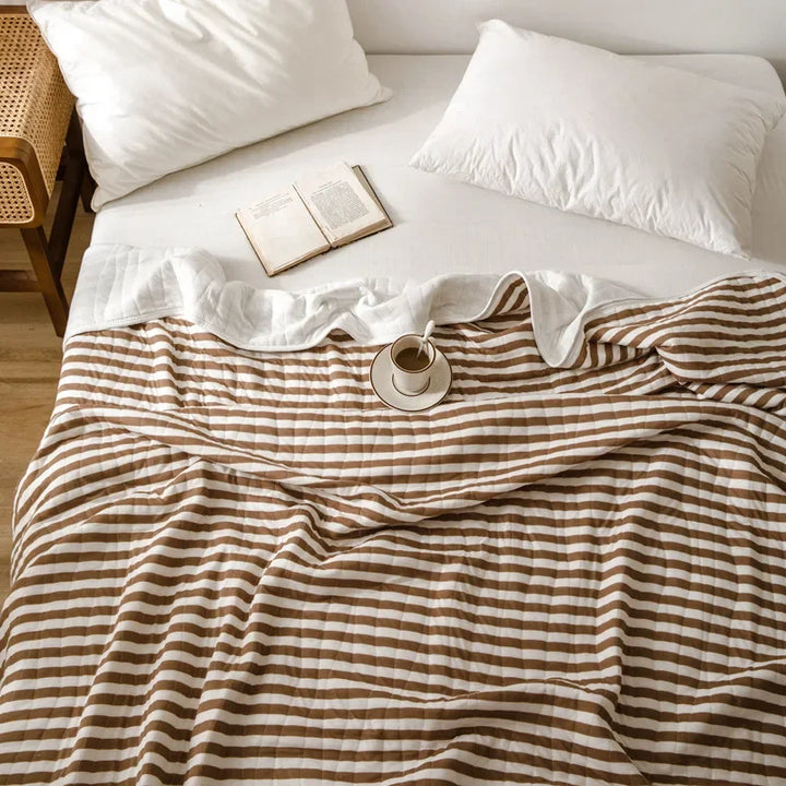 Rynx Stripes 100% Cotton Summer Blanket for Bed Soft Skin-Friendly Queen Comforter for Summer Air Conditioning Thin Comforter Breathable