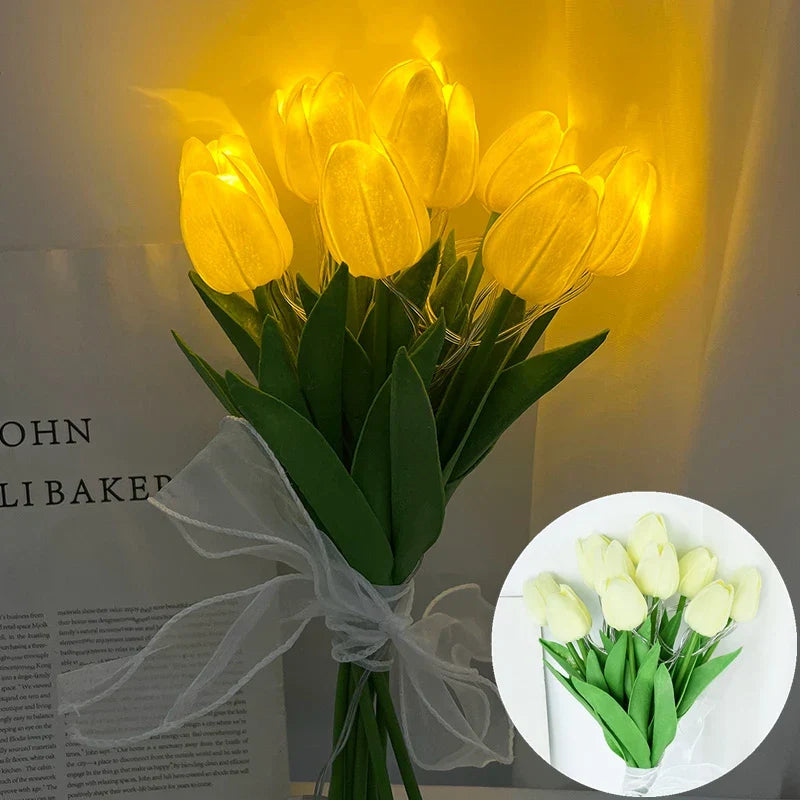 Lisslune | LED lamp with artificial tulip bouquet perfect for gifts or as wedding party home decorations