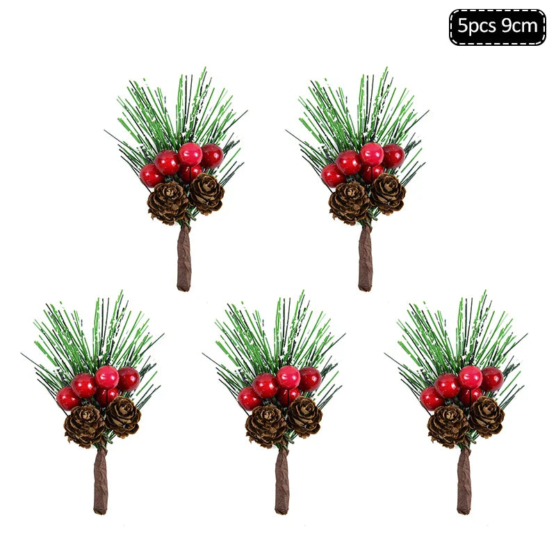Rynx 1Pack Christmas Pine Needles Branches Artificial Plant Christmas Tree Ornaments Decorations for Home DIY Wreath Gift Box Wedding Flowers