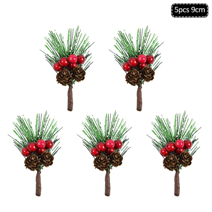 Rynx 1Pack Christmas Pine Needles Branches Artificial Plant Christmas Tree Ornaments Decorations for Home DIY Wreath Gift Box Wedding Flowers