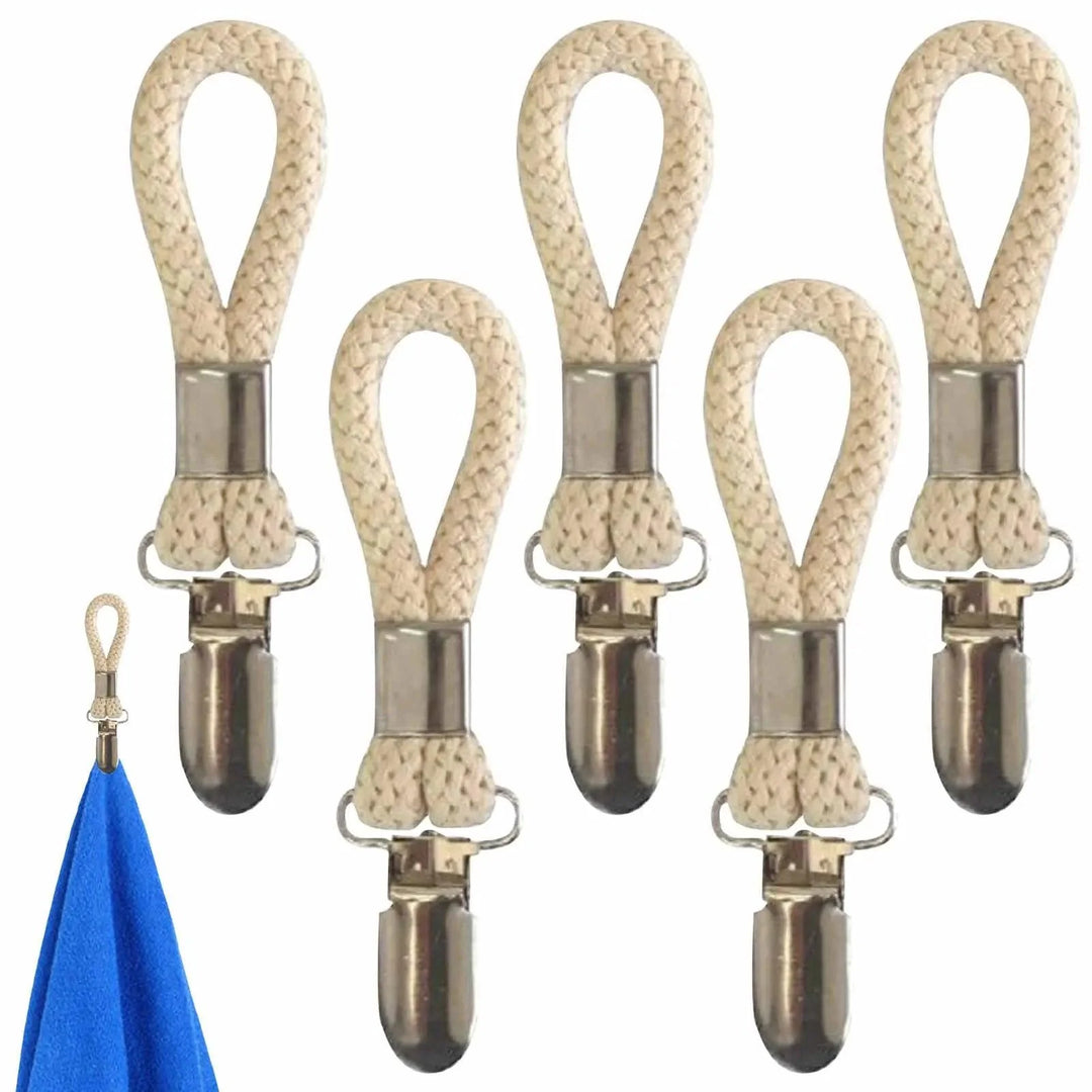 Lisslune | Cotton Braided Towel Holder Set with Sturdy Metal Clips - Elegant Space-Saving Solution for Home and Kitchen