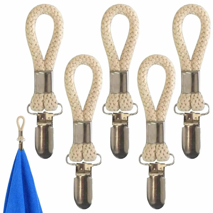 Lisslune | Cotton Braided Towel Holder Set with Sturdy Metal Clips - Elegant Space-Saving Solution for Home and Kitchen