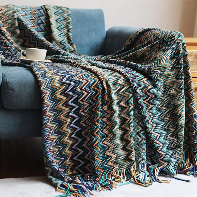 Lisslune | Colorful Chevron Knit Blanket