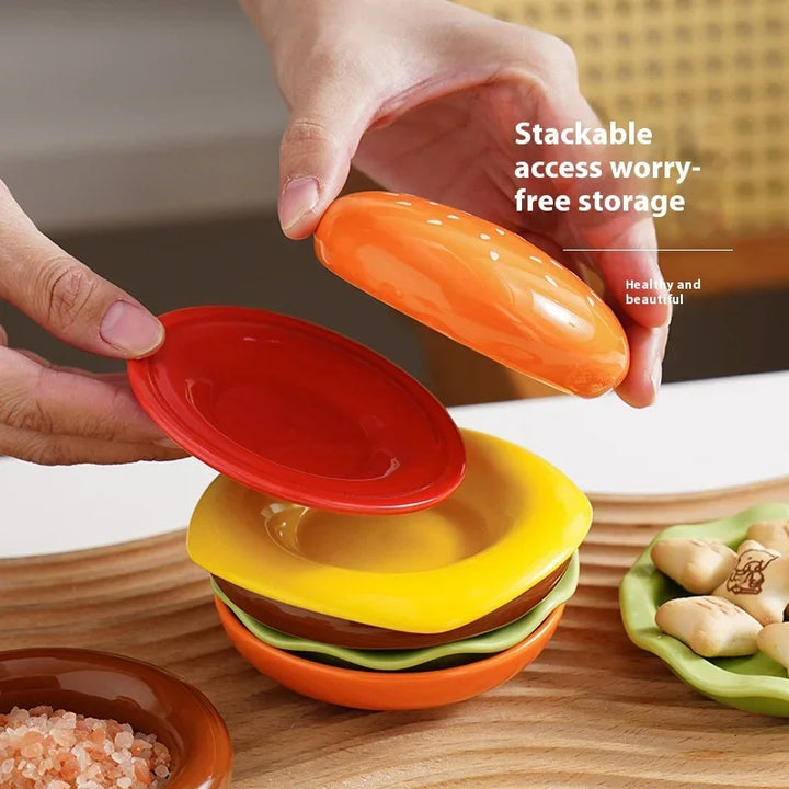 Lisslune | Mini Stacked Hamburger Ceramic Plate Set