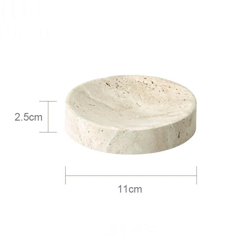 Lisslune | Natural Beige Travertine Luxury Bathroom Accessory Collection - Soap Dispenser, Bowl, Reed Diffuser & Makeup Tray Set
