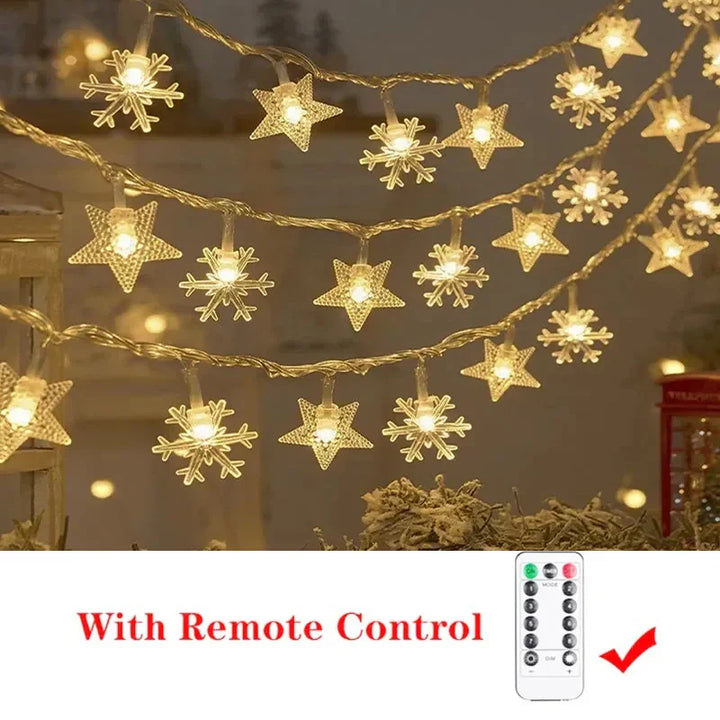 Rynx | Star Snowflake Christmas LED USB Battery 220V String Lights Fairy Lights Garland For Tree New Year Decorations 1.5M-30M Noël Navidad