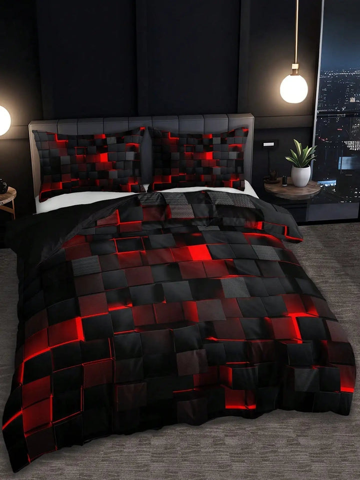 Lisslune | GridLuxe - modern bed linen set with dynamic red grid