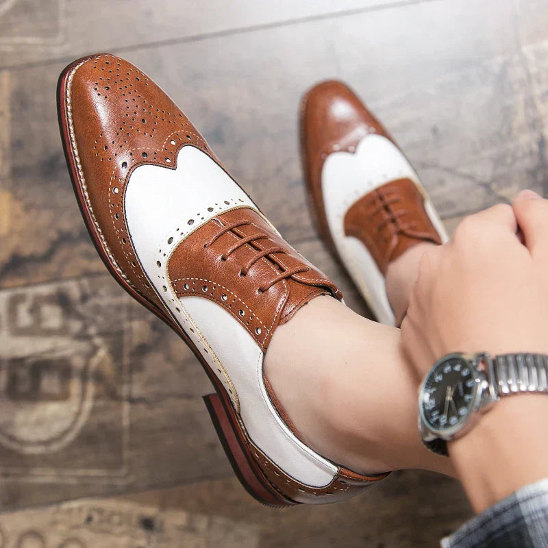 Lisslune | Men's Luxury Shoes Brogue Lace-up Casual British Style Contrast Color Oxford Office