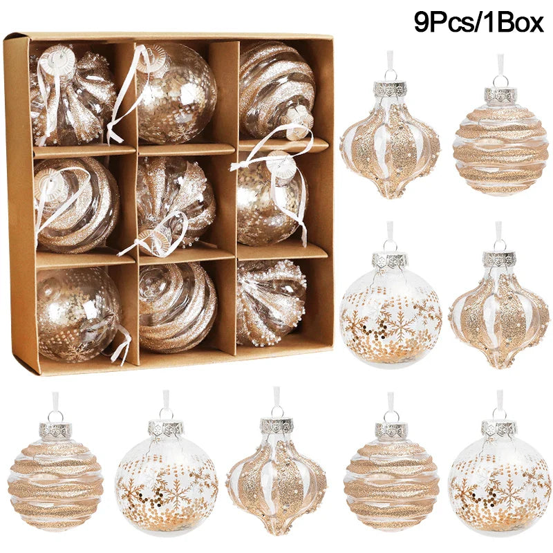 Rynx 9PCS 8CM Christmas Balls Decorations Champagne White Xmas Tree Hanging Ornaments Pendants 2025 New Year Party Home Decor Navidad
