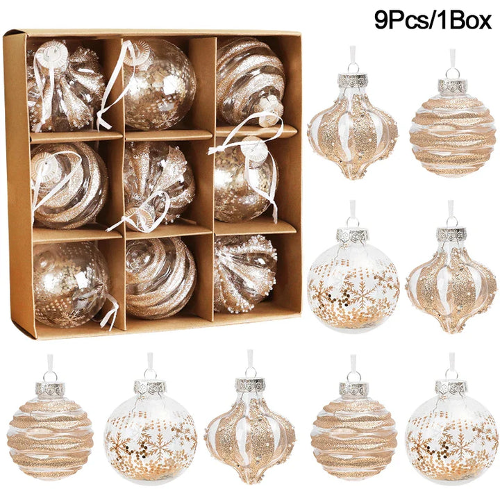 Rynx 9PCS 8CM Christmas Balls Decorations Champagne White Xmas Tree Hanging Ornaments Pendants 2025 New Year Party Home Decor Navidad