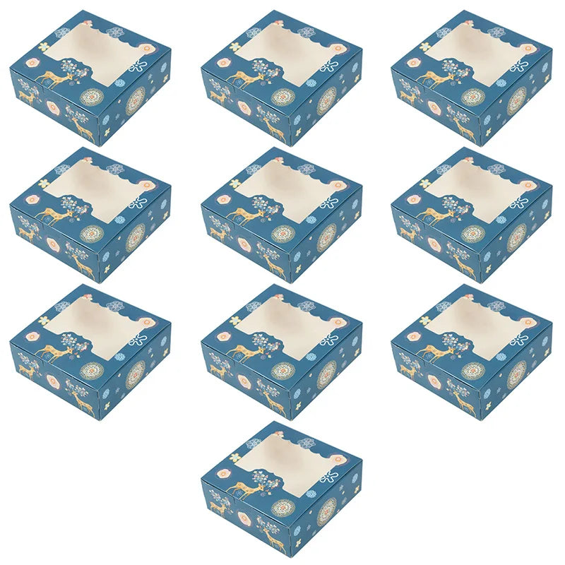 Rynx 10/5pcs Christmas cookie box with window candies chocolate cookie packaging boxes Christmas party gift packaging New Year's party treat box