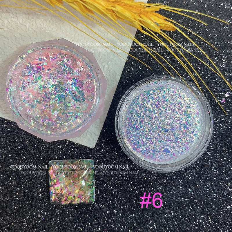 Rynx |1Jar Aurora Chameleon Snowflake Ultra-Thin Iridescent Nail Sequins Holographic Opal Eyeshadow Ice Glitter Nail Chameleon Flakes