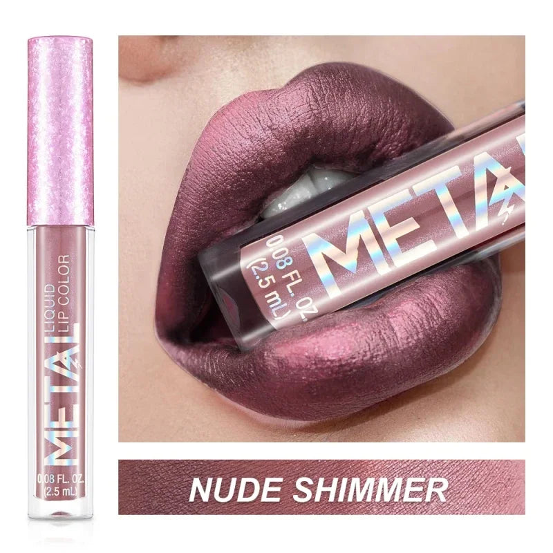 Rynx | Matte Glitter Liquid Lipstick Makeup Waterproof Non-sticky Cup Metal Lipstick Set Long-lasting Shiny Lip Color Shade Charming Lipstick