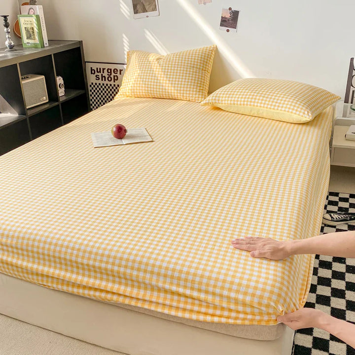 Rynx | Checkered Collection Fitted Sheet with Elastic Bands Non-Slip Adjustable Mattress Protector for Double-King-Queen Bed 90 150 180x200
