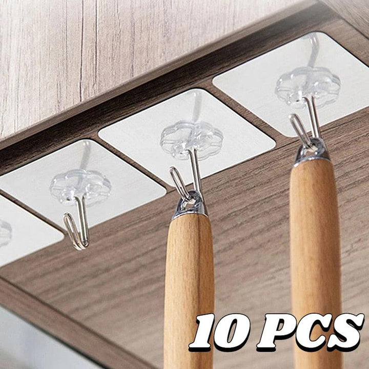 Lisslune | Transparent self-adhesive hooks set: 10 durable and space-saving solutions