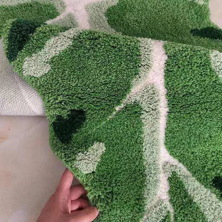 Rynx | Tufting Greenleaf Bedroom Rug Soft Fluffy Bed Mat Area Rug Floor Organization Cushion Plant Doormat Aesthetic Home Kids Room Decor