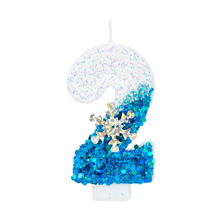 Rynx Frozen Birthday Candles 0-9 Number Glitter Blue Snowflake Cake Candle Kids Girls Birthday Party Cake Topper Decoration Accessories