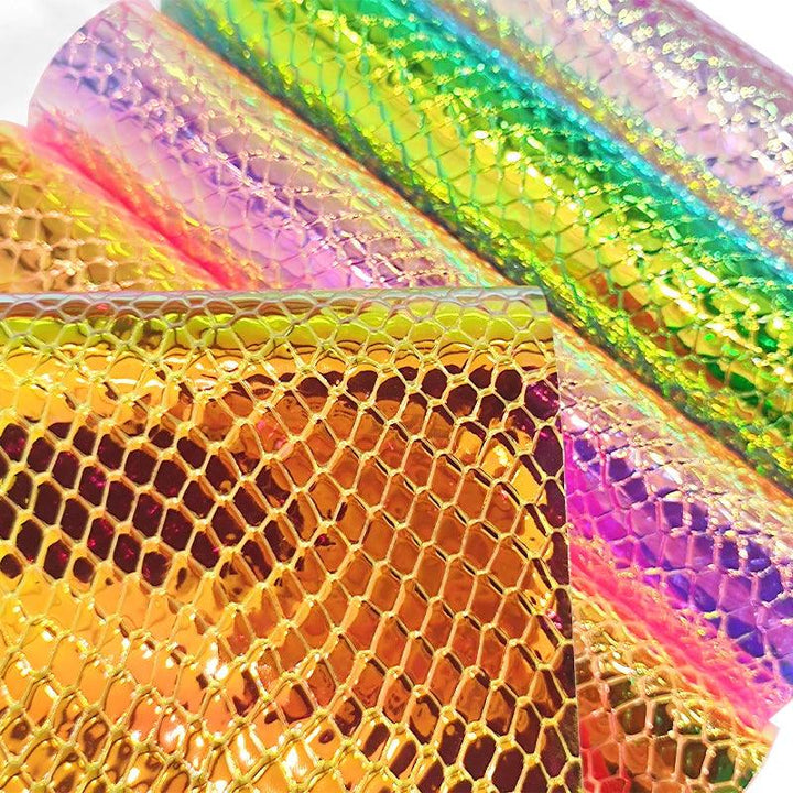 Lisslune | Iridescent Rainbow Snake Skin Holographic PVC Craft Fabric - Perfect for Artistic Creations