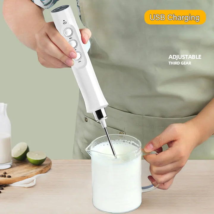 Lisslune | 3 In 1 Electric Milk Frother Rechargeable Milk Foam Maker Handheld Frother High Speed Milk Frother Drink Mixer Coffee