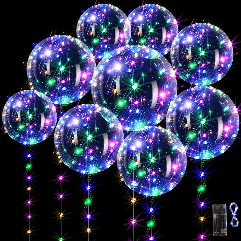 Rynx 10 pieces LED glowing Bobo balloon with string lights transparent bubble balloon birthday party wedding decoration Christmas supplies