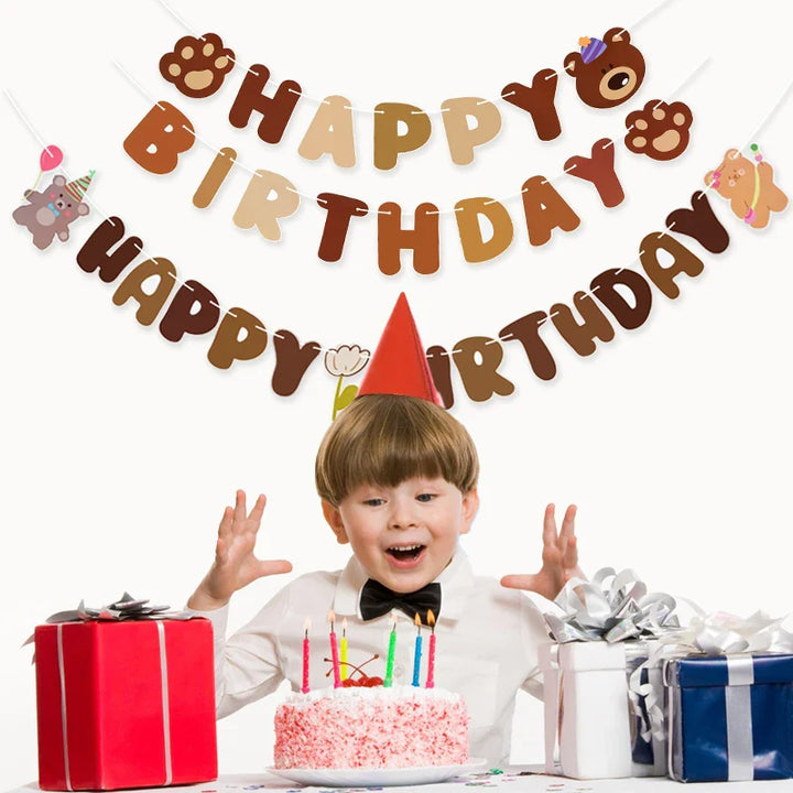Rynx Brown Teddy Bear Birthday Letter Banner Garland For Kids Boy Girl Birthday Party Decoration Accessories Hanging Flags