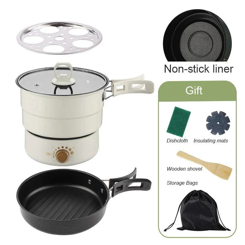 Lisslune | Compact Travel Multi-Cooker: Foldable 110V/220V Cooking System for Frying, Steaming, and More