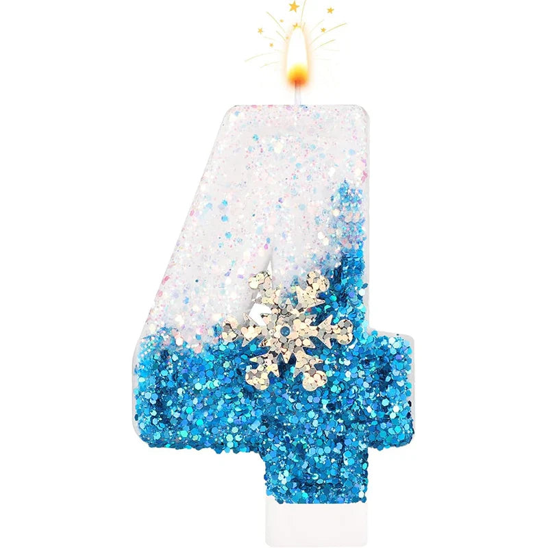 Rynx Frozen Birthday Candles 0-9 Number Glitter Blue Snowflake Cake Candle Kids Girls Birthday Party Cake Topper Decoration Accessories