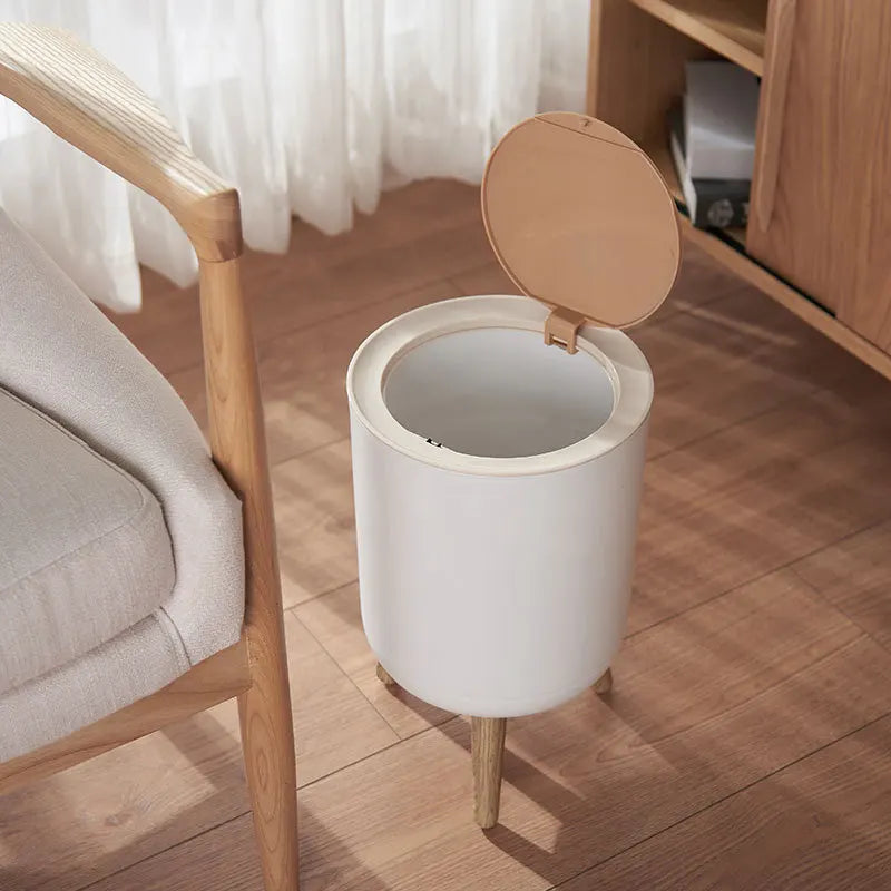 Lisslune | Wooden High Foot Trash Can with Press Cover – EcoBin