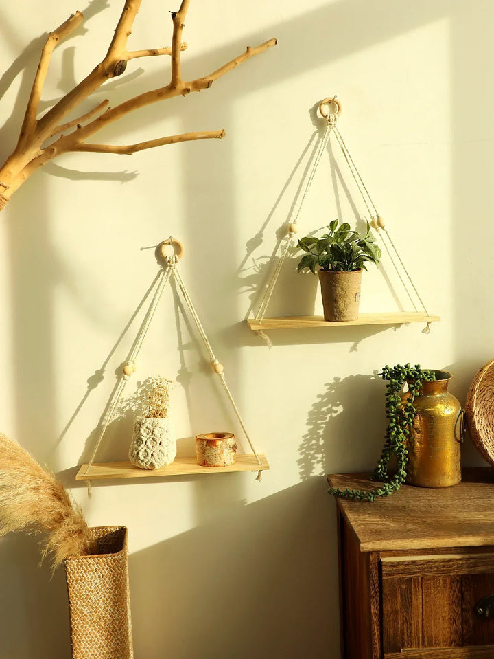 Lisslune | Wall shelf – Wood – Hanging shelves – Boho home decoration – Room decoration