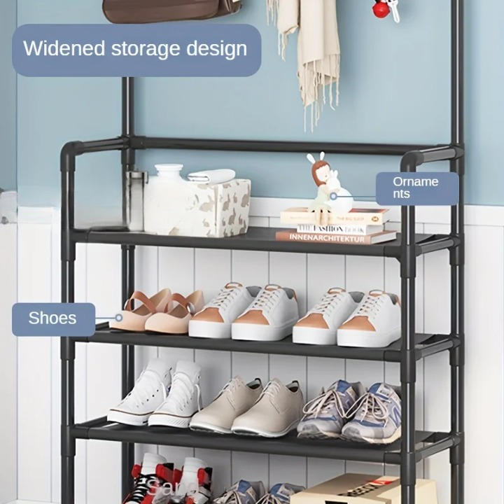 Lisslune | Coat Rack with Shoe Storage Shelf Multi-Layer Steel Frame – EntryMate