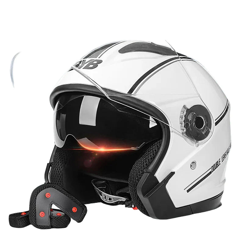 Lisslune | Retro 3/4 Open-Face Motorcycle Helmet with Dual Lens – AeroRide