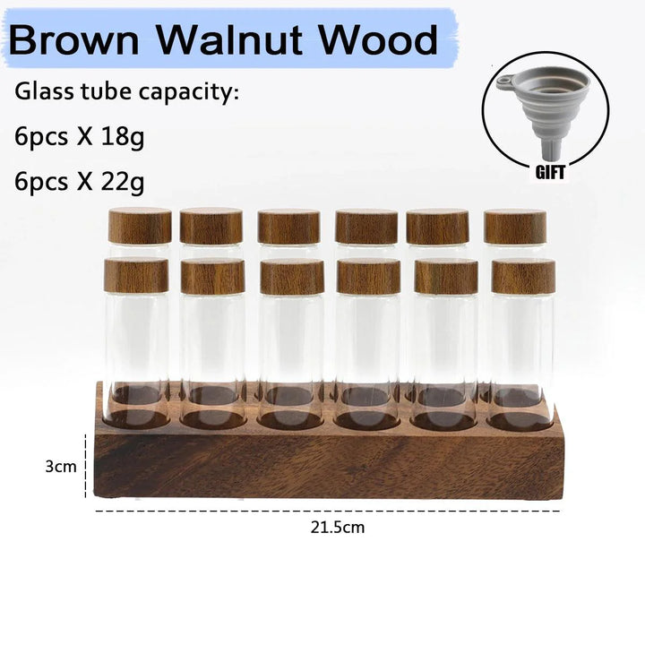 Lisslune | Stylish Walnut Base Coffee Bean Display Organizer with Elegant Glass Tubes
