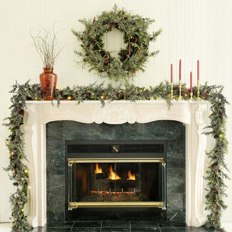 Rynx 150cm Christmas Wreath Rattan Artificial Vine Hanging Floral Garland Christmas Decorations for Home Christmas Fireplace Door Decor