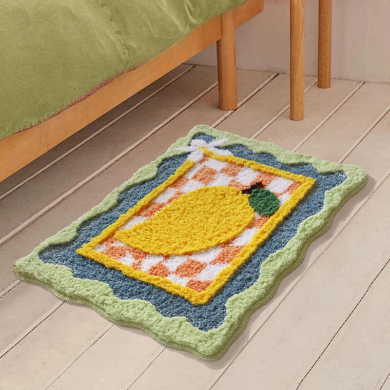 Rynx | Padded Fruit Bathroom Mat Soft Fluffy Grid Carpet Bedroom Nightstand Rug Door Floor Non-Slip Mat Aesthetic Home Warm Decoration